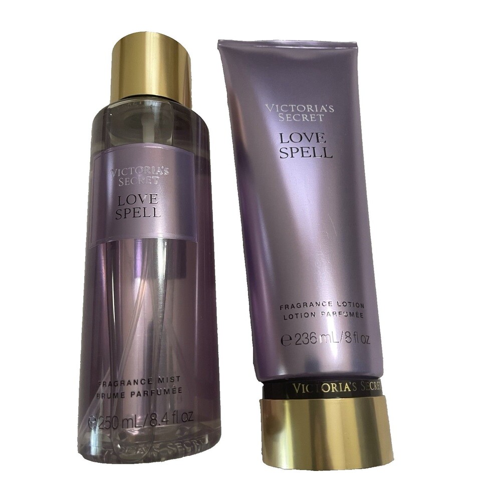 Victoria Secret Love Spell Lotion 8 Fl Oz & Body Mist 8.4 Fl Oz Set Cherry Peach